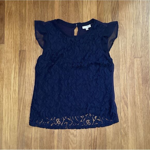 Maison Jules Navy Lace Tank‎ Sheer Cap Sleeves M - Picture 1 of 5